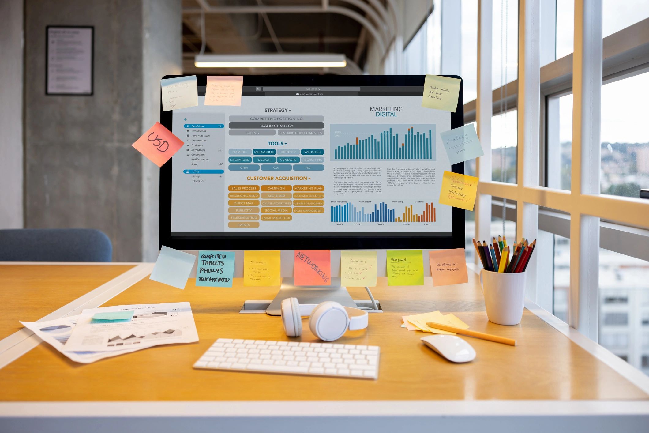 Computer screen showing digital marketing planning